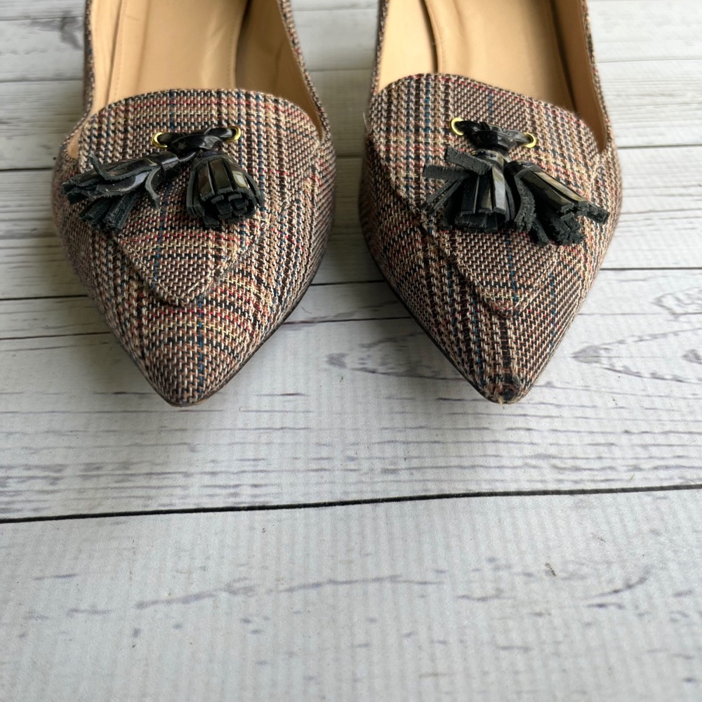 J.Crew Avery Women Italy Plaid Tweed Tassel Block Heel Pumps Kate Middleton 7.5 - Picture 9 of 13